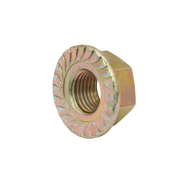 M6 Yellow zinc colorful zin-plated hex flange nut with serrated carbon steel Grade 4 grade 8 grade6